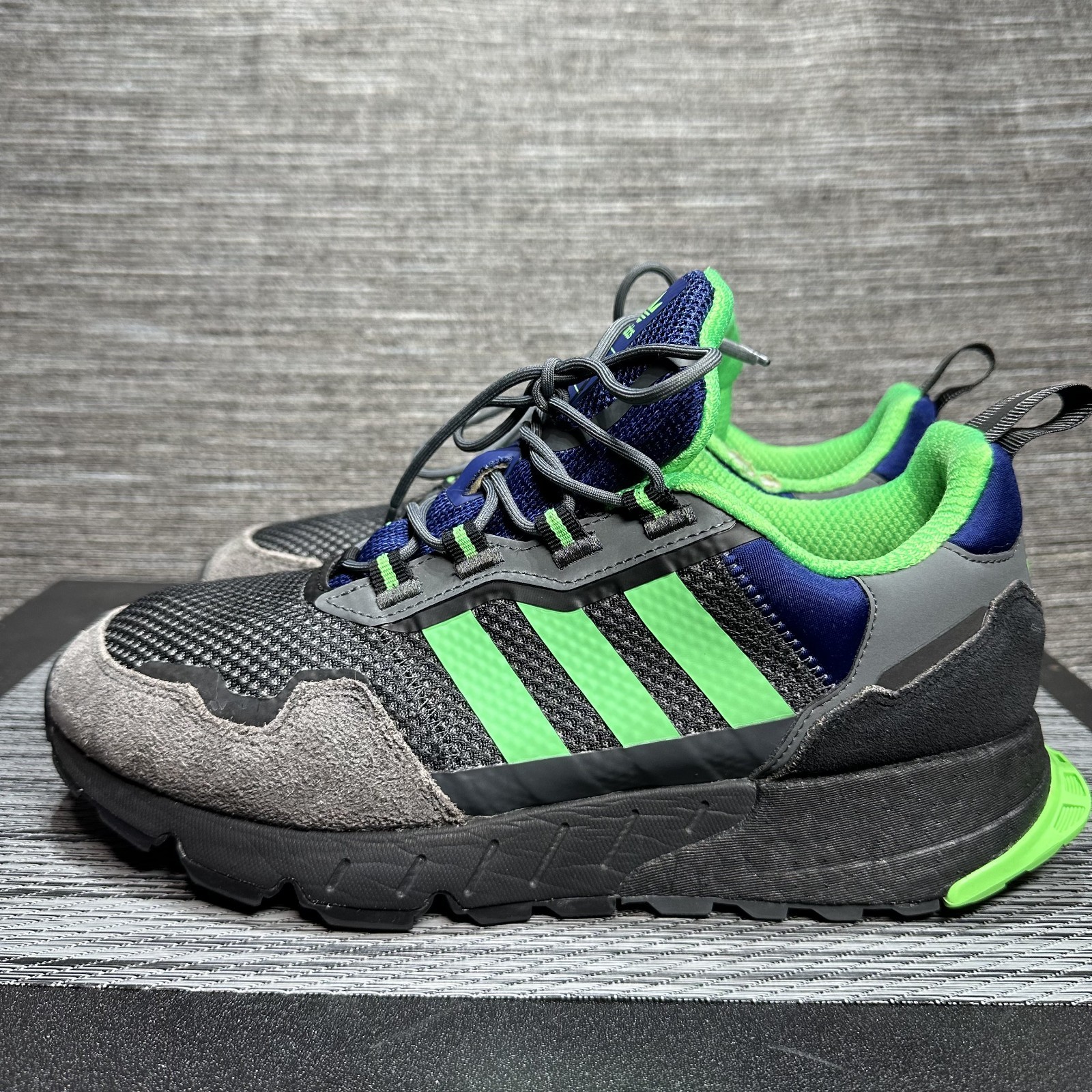 Adidas ZX 1K Boost Shoes Grey Six-Screaming Green-Core Black