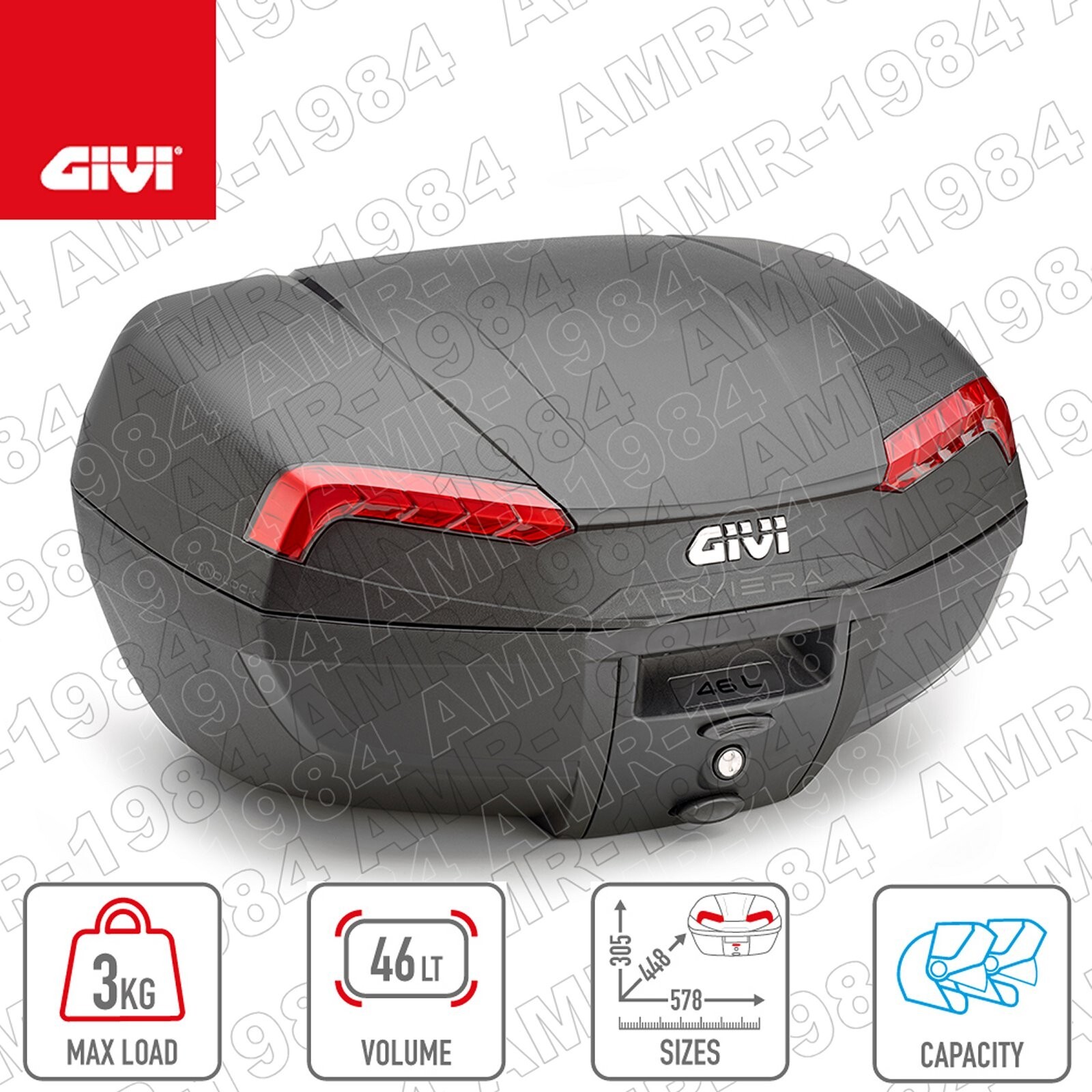 VALIGIA BAULETTO MONOLOCK GIVI E46 RIVIERA 46 LITRI BAULE BAGS E46N NERO LUCIDO