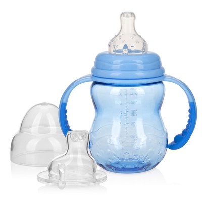 3 Stage Tritan Wide Neck Grow with Me No-Spill Bottle to Cup Blue 8 Oz