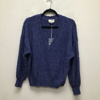 Universal Thread Womens Navy Blue Long Sleeve Fuzzy V-Neck Pullover Sweater M