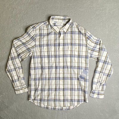 Lucky Brand Button Up Classic Fit Mens Medium Linen Blend Blue Plaid Casual NWT