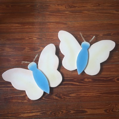 Home Interior Kids Pink Yellow Blue Wood Butterfly Hanging Wall Art Decor Plaque