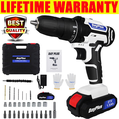 High-end! 21V Electric Cordless Drill Driver 1.5A 2 Speed w/ Bits Battery Case