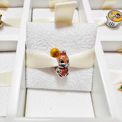 925 Sterling Silver Autumn Squirrel With Orange Heart Charm Bead