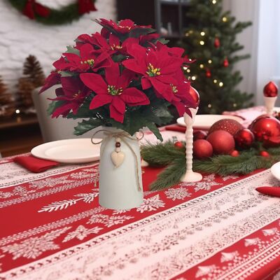 Artificial Red Poinsettia Christmas Flower Arrangement in Decorative White Va...