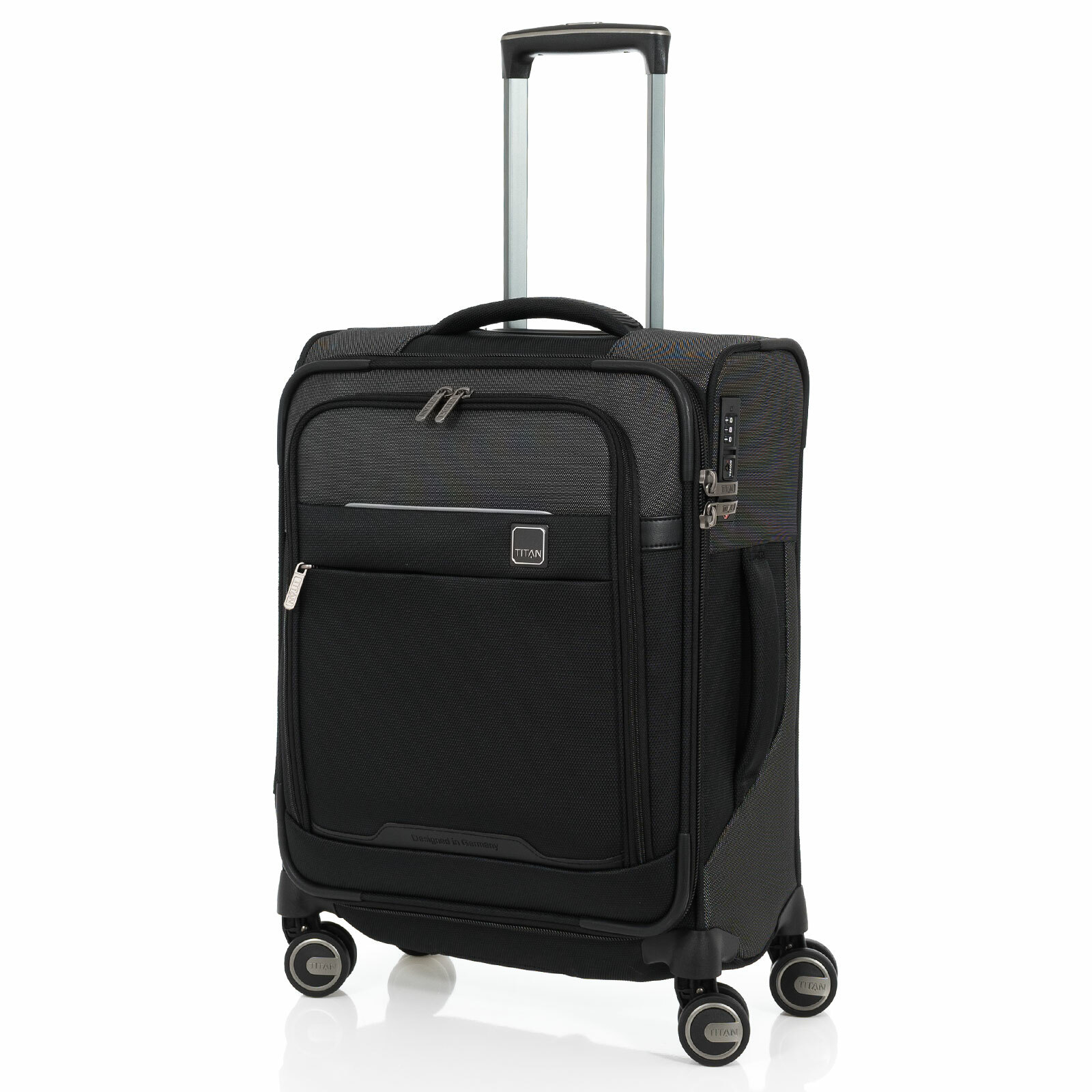 TITAN PRIME 55cm Handgepäck Trolley Vortasche Bordgepäck Koffer 4-Rad NEU black