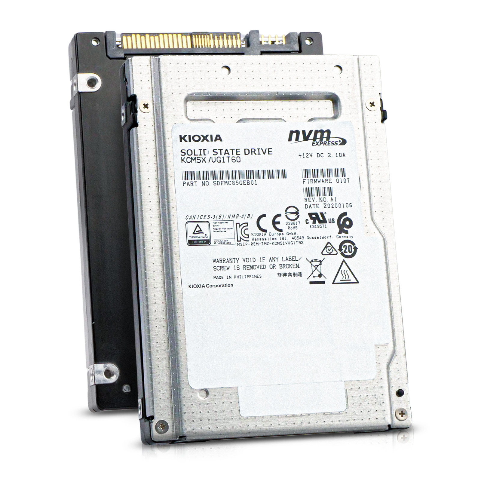 Kioxia CM5-V 1.6TB KCM5XVUG1T60 PCIe Gen 3.0 x4 4GB/s U.2 NVMe 3 DWPD 2.5" SSD