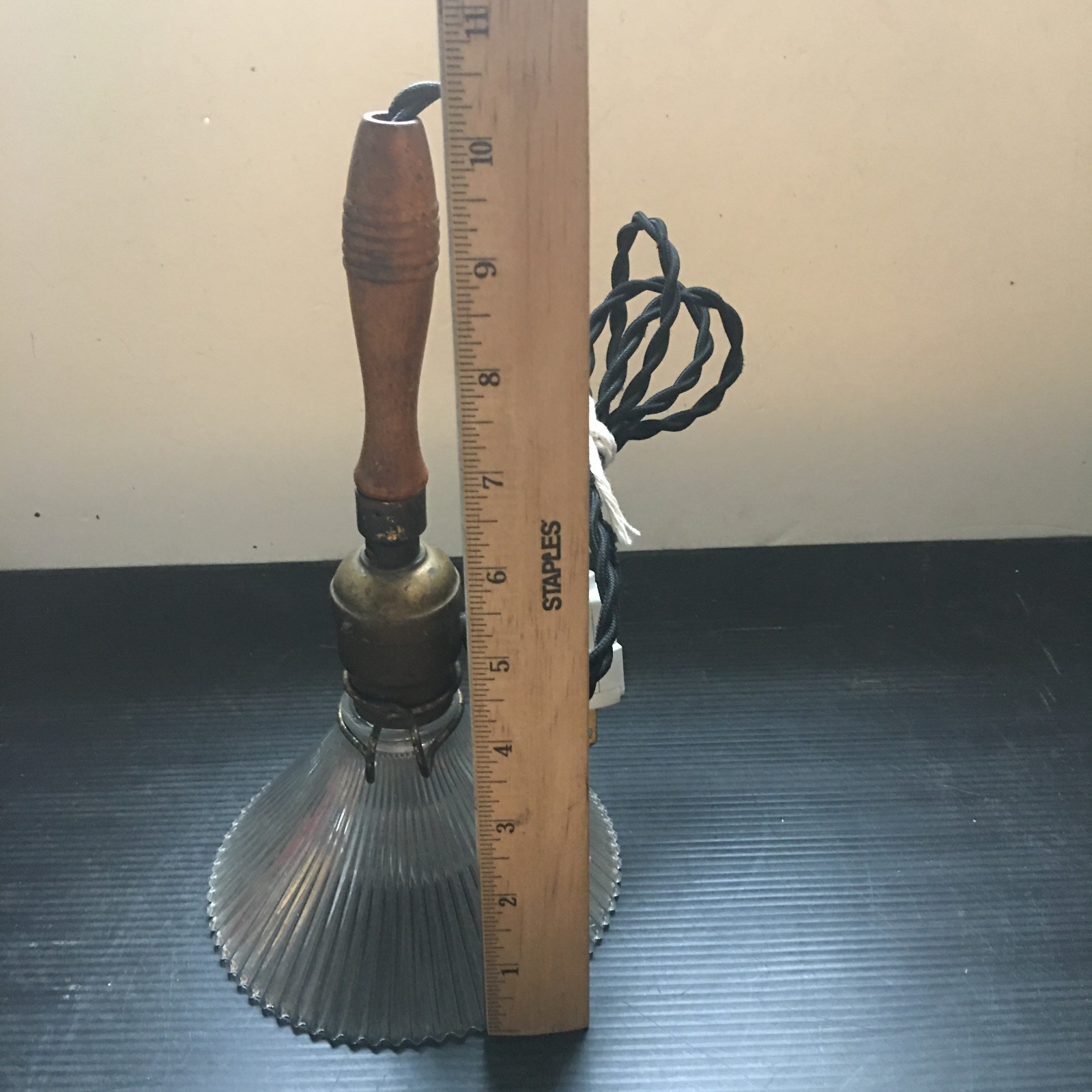 Antique 1910s Bryant Trouble Shop Lamp Torch Industrial Light Fluted Glass Shade