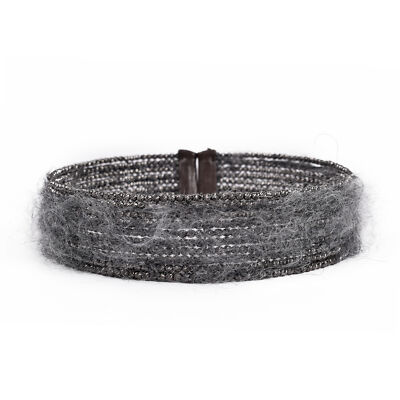 Pre-owned Brunello Cucinelli Women's Monili Bead And Wool Choker Necklace In Rodio Nero