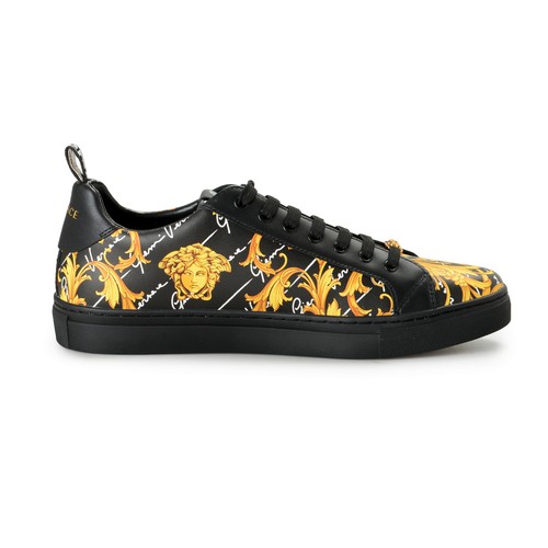 Pre-owned Versace Men's 100% Leather Barocco Print Low Top Sneakers Shoes In Multicolor