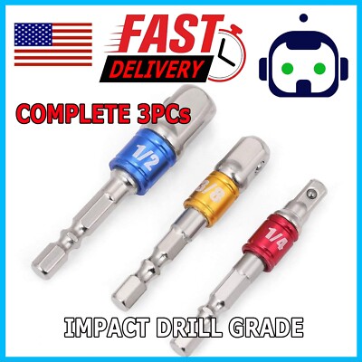3Pcs Socket Adapter Impact Hex Shank Drill Bits Power Extension Bar 1/4 3/8 1/2