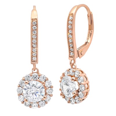 Pre-owned Pucci 3.55ct Round Halo Lab Created Moissanite Drop Dangle Earrings 14k Rose Gold