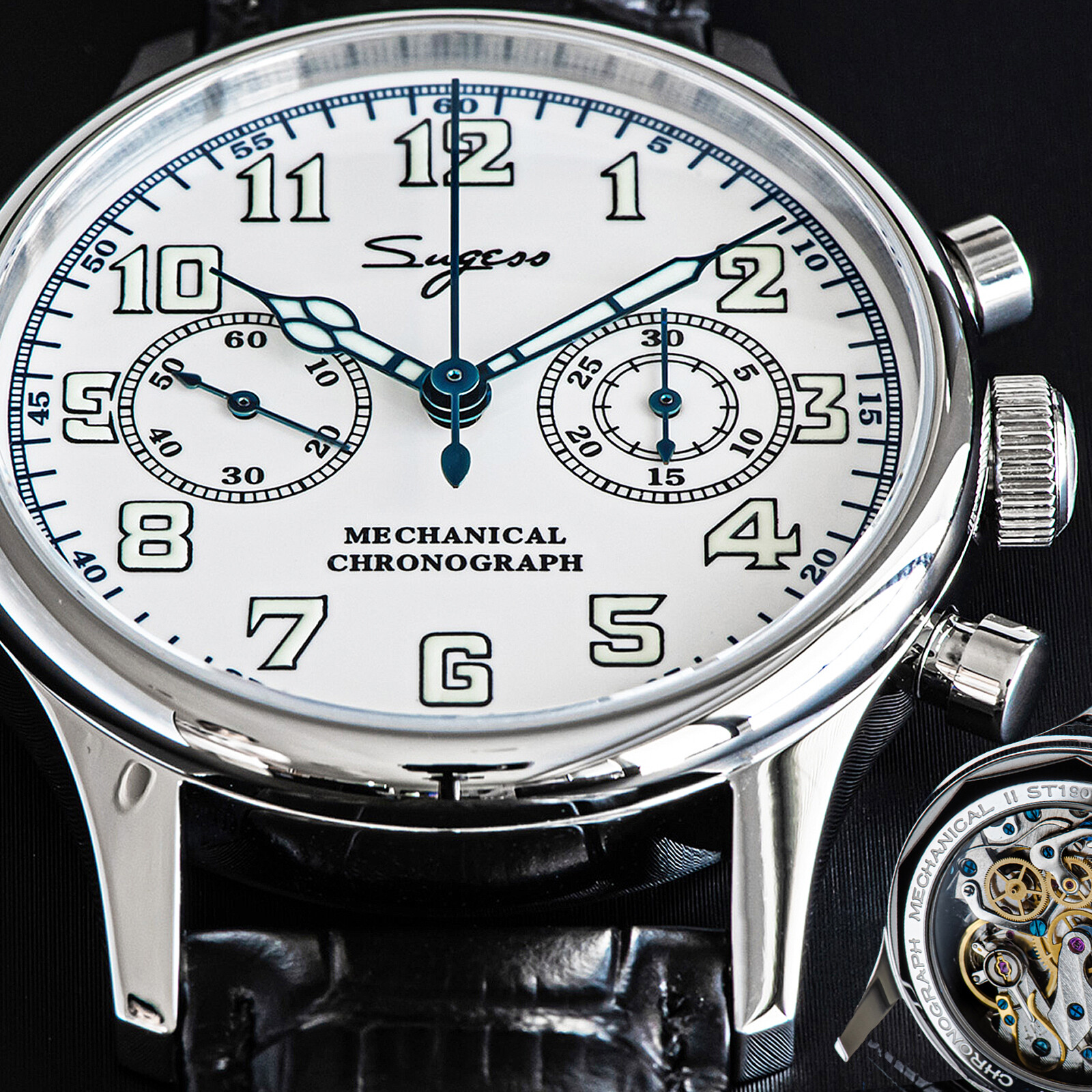 Pre-owned Sugess Chrono Walker Swan Neck Enamel Dial Chrono Watch Seagull 1963 Suchp004k