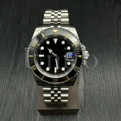 Custom Made SUB Style Watch SKX NH35 Movement Black Dial Black/GD Bezel Jubilee
