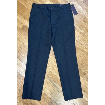 Men s PERRY ELLIS Charcoal (gray) Flat Front Dress Pants Sz 34x32 34 X 32 NWT B2