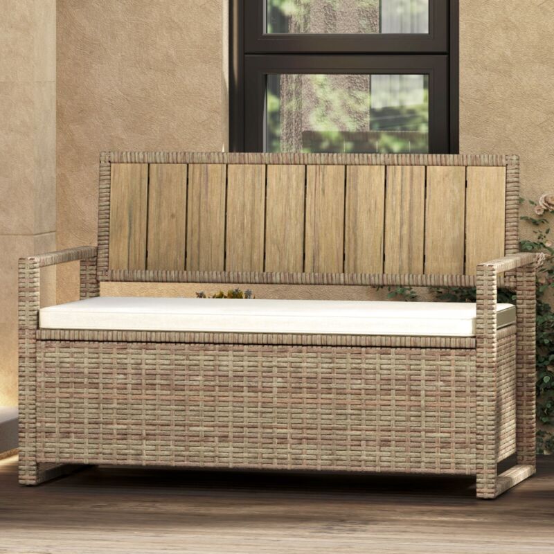 XXXL Patio Outdoor Storage Bench PE Rattan Deck Box Wicker
