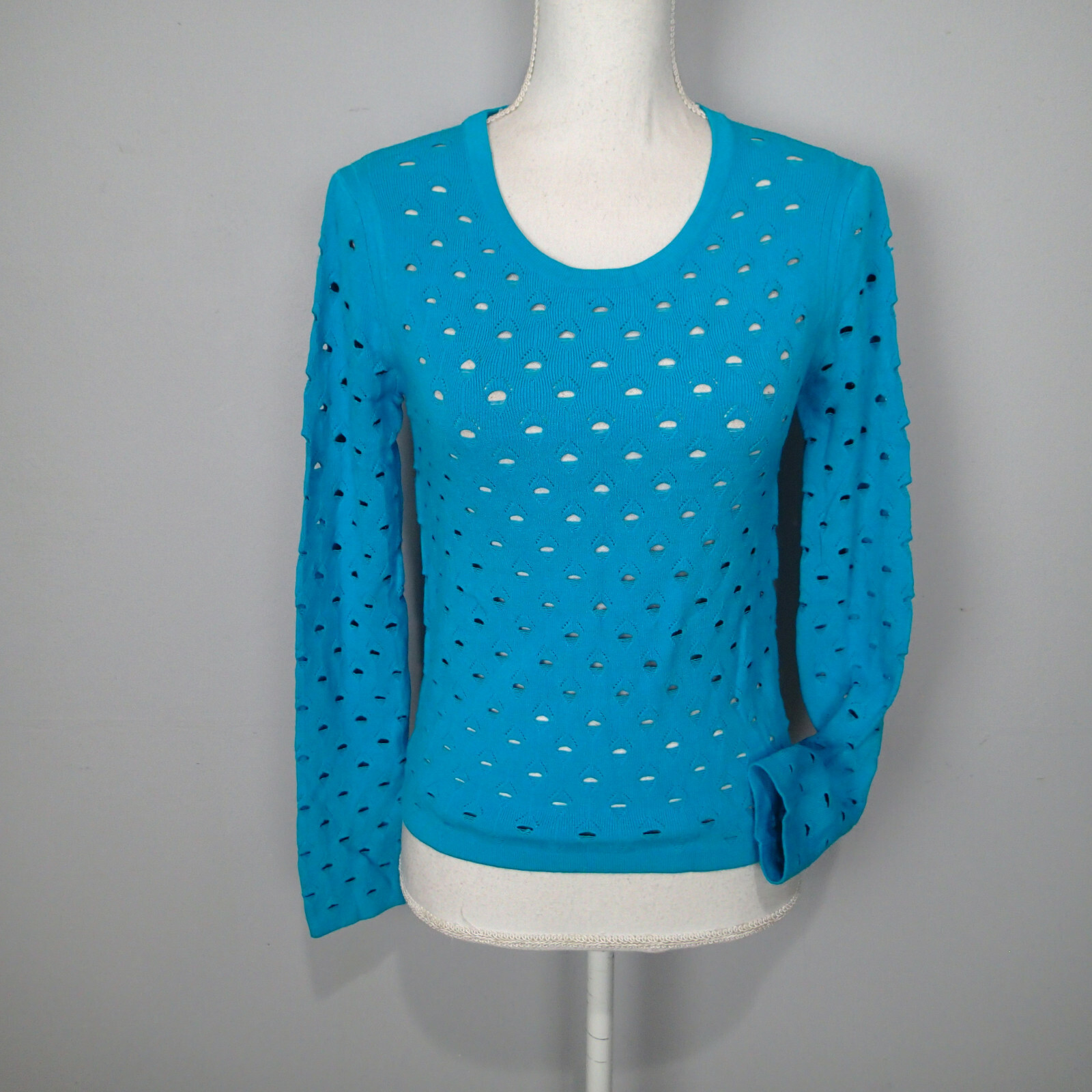 Rag & Bone Aqua Blue Eyelet Long Sleeve Sweater Pullover