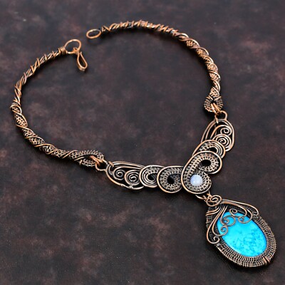 Gift For Her Arizona Turquoise Wire Wrapped Chain Necklace Copper Jewelry 18.0''