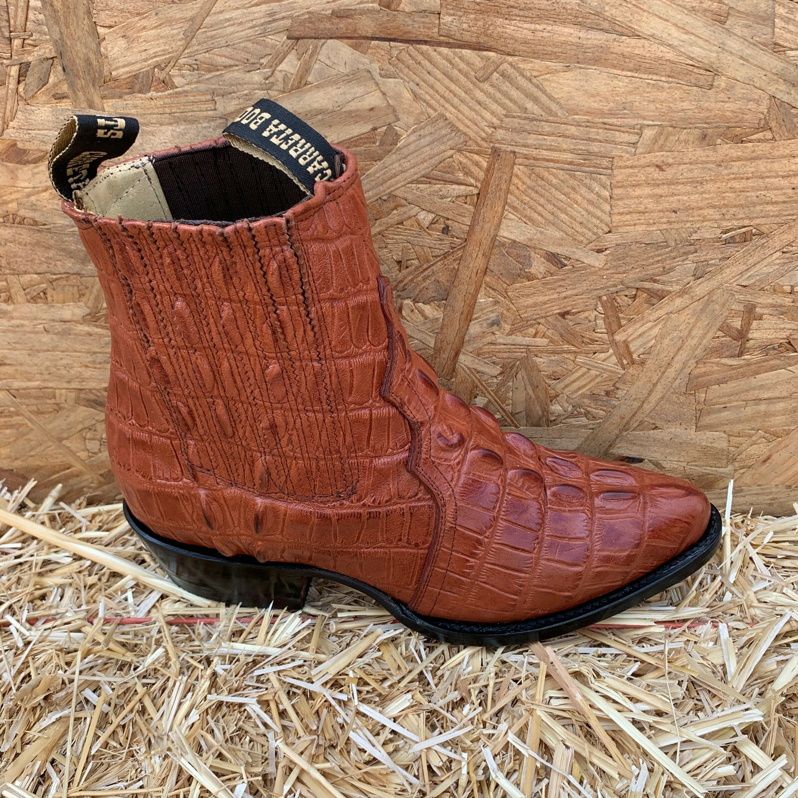 Men's Half boot Crocodile Print Leather Botin Vaquero Piel Impresa Cocodrilo