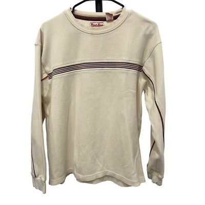 Vintage Point Zero Mens Long Sleeve Ribbed Sweater Cream Striped Accents Size L