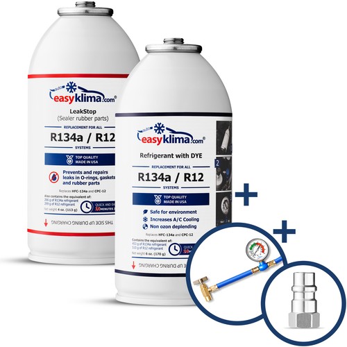 EasyKlima Kit Retrofit R12 LeakStop avec Adaptateur Climatisation