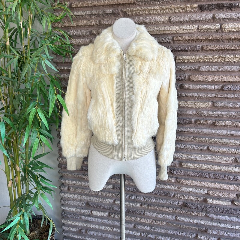 Dinno Ricco French Vintage Rabbit Fur Full Zip Bomber Jacket