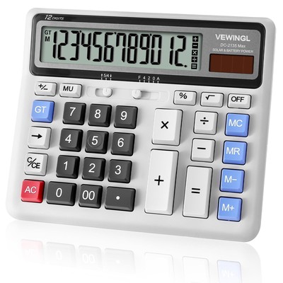 Desk Calculator 12 Digit Large Computer KeysDesktop Dual Power Battery and So...