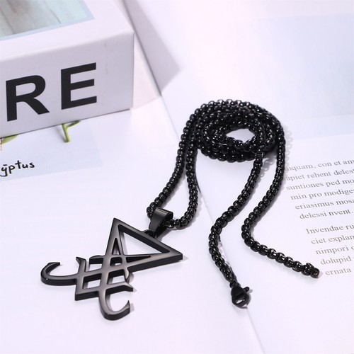 Sigil of Lucifer Pendant Necklace Mens Satanic Amulet Stainless Steel Chain 24"
