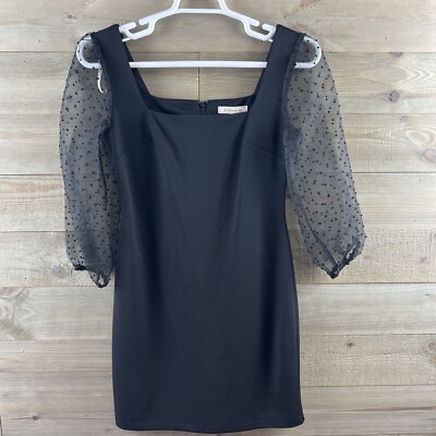 BCBGeneration Womens Dress Fitted Sheer Puff Sleeve Mini Black Small