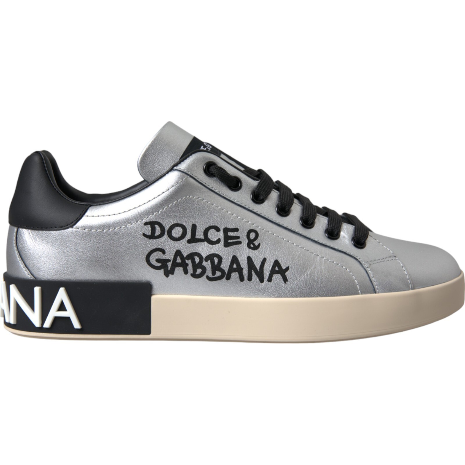DOLCE & GABBANA Shoes Silver Portofino Calf Leather Sneakers DOLCE & GABBANA Shoes Silver Portofino Calf Leather Sneakers