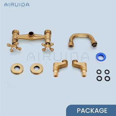 Antique Brass Wall Mounted Kitchen Faucet Wall Mount Laundry Sink Faucet 4 In...