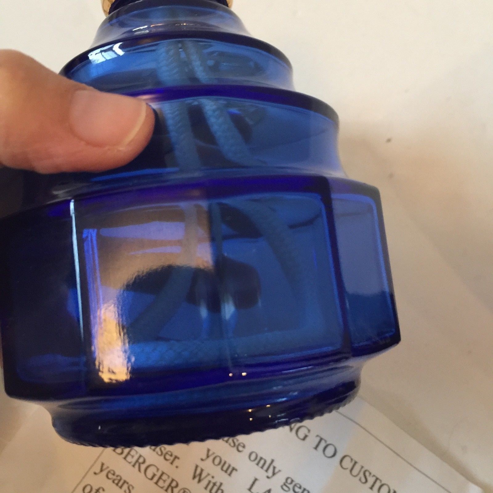 lampe berger paris cobalt blue glass diffuser 27520 with box gold accents