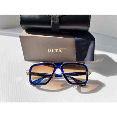 Pre-owned Dita Lxn-evo Dts403-a-03 Blue Swirl Yellow Gold Brown Gradient Lens Sunglasses