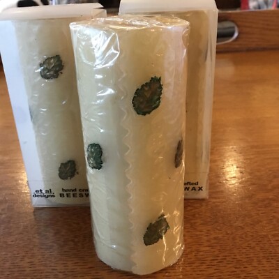 Et Al Designs Hand Rolled Beeswax Set of 3 Pillar Candles Bees Wax 4  Tall!