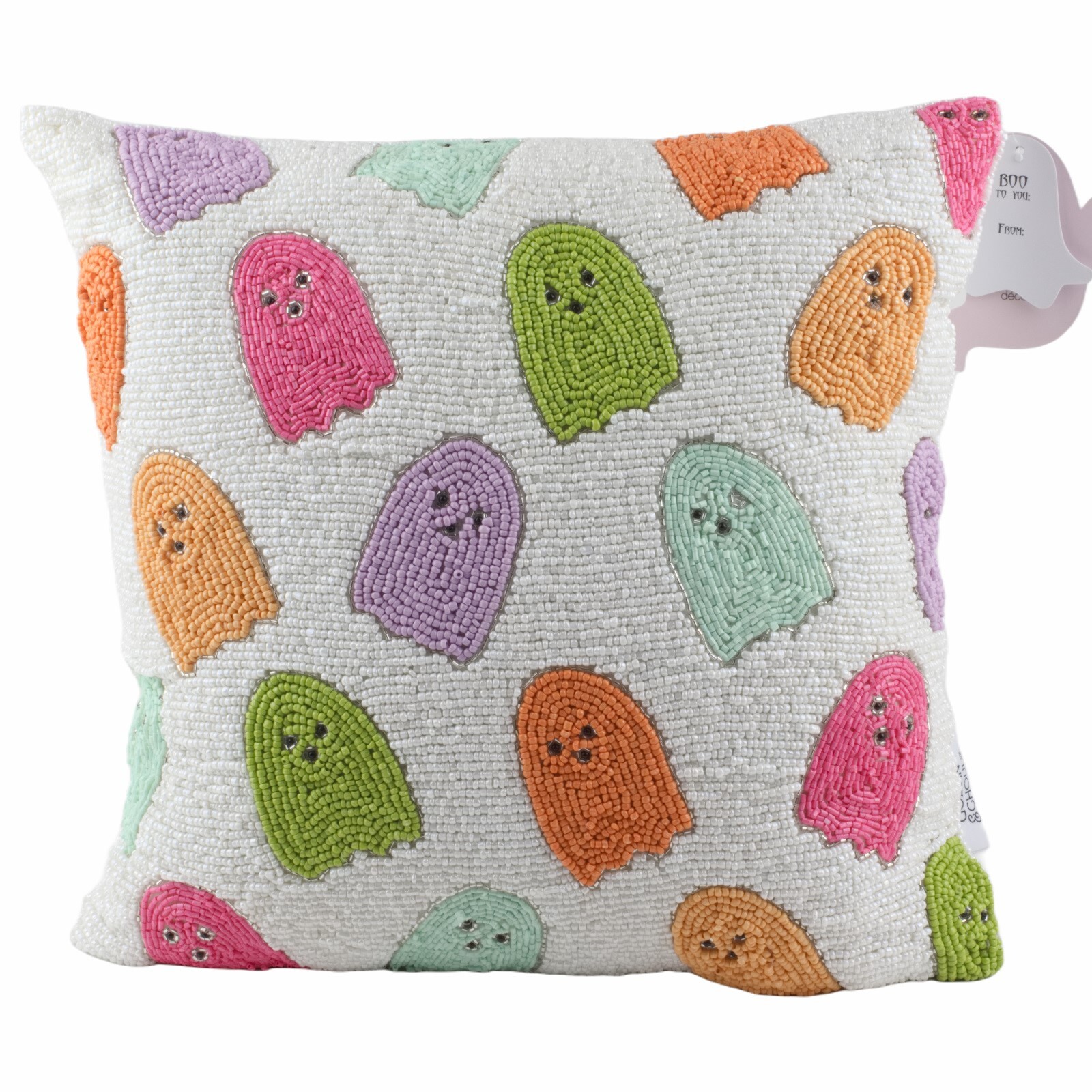 Goblin & Ghoul Ghost Beaded Throw Pillow Halloween Decor