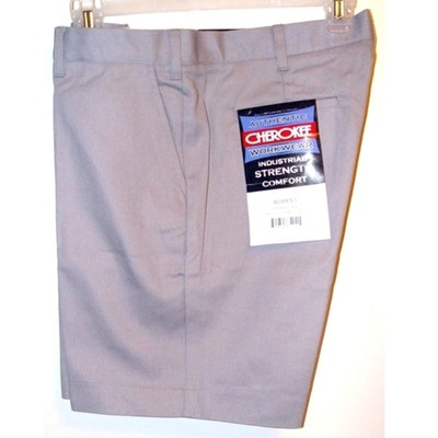 Cherokee Workwear Flat Front Shorts Light Grey Industrial Strength Comfort sz 14