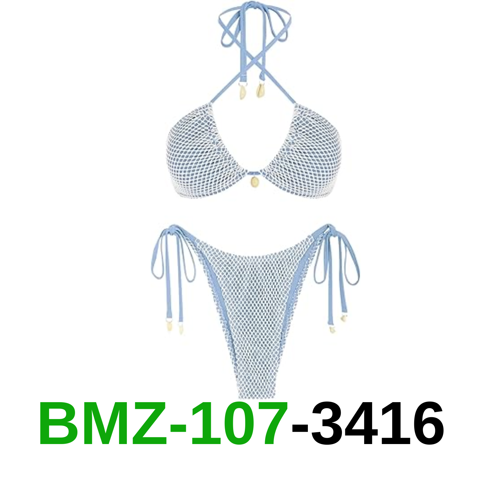 ZAFUL Women's Triangle Bikini Multiway Fishnet Tie Side Bandeau Halter String, L