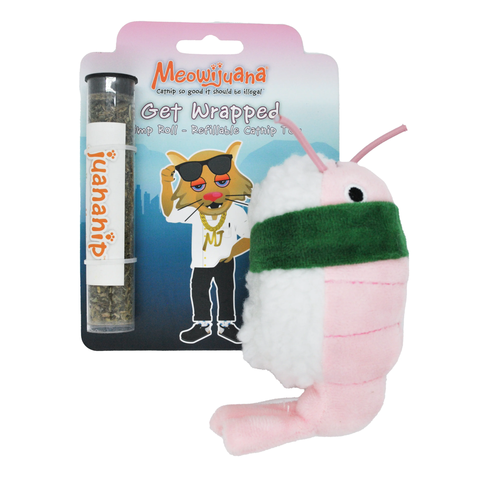 Meowijuana Organic Catnip Shrimp Sushi Roll Get Wrapped Cat Toy American Grown