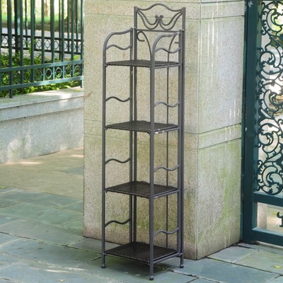 Metal 4 Tier Plant Shelf Stand Rack Resin Wicker Shelves Antique Brown Outdoor