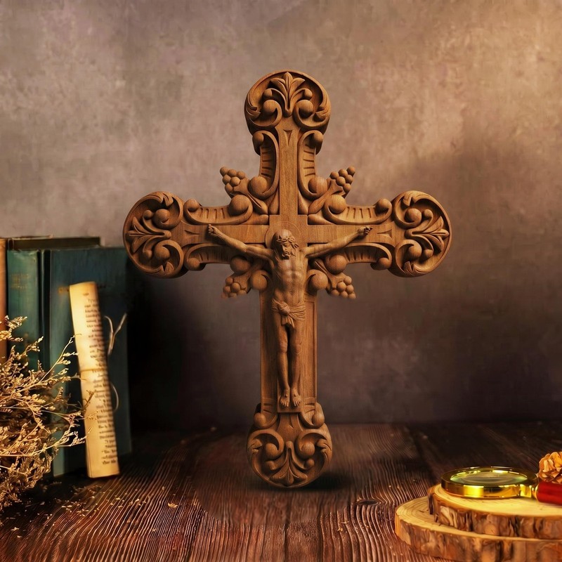 Hand Carved Cross No 7 | Wood Byzantine Greek Christian Wall Art