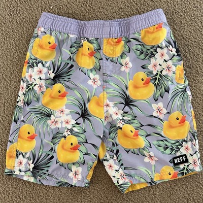 Neff Board Shorts Mens Large Purple Rubber Duck Beach Pool Surf Beach Trunks