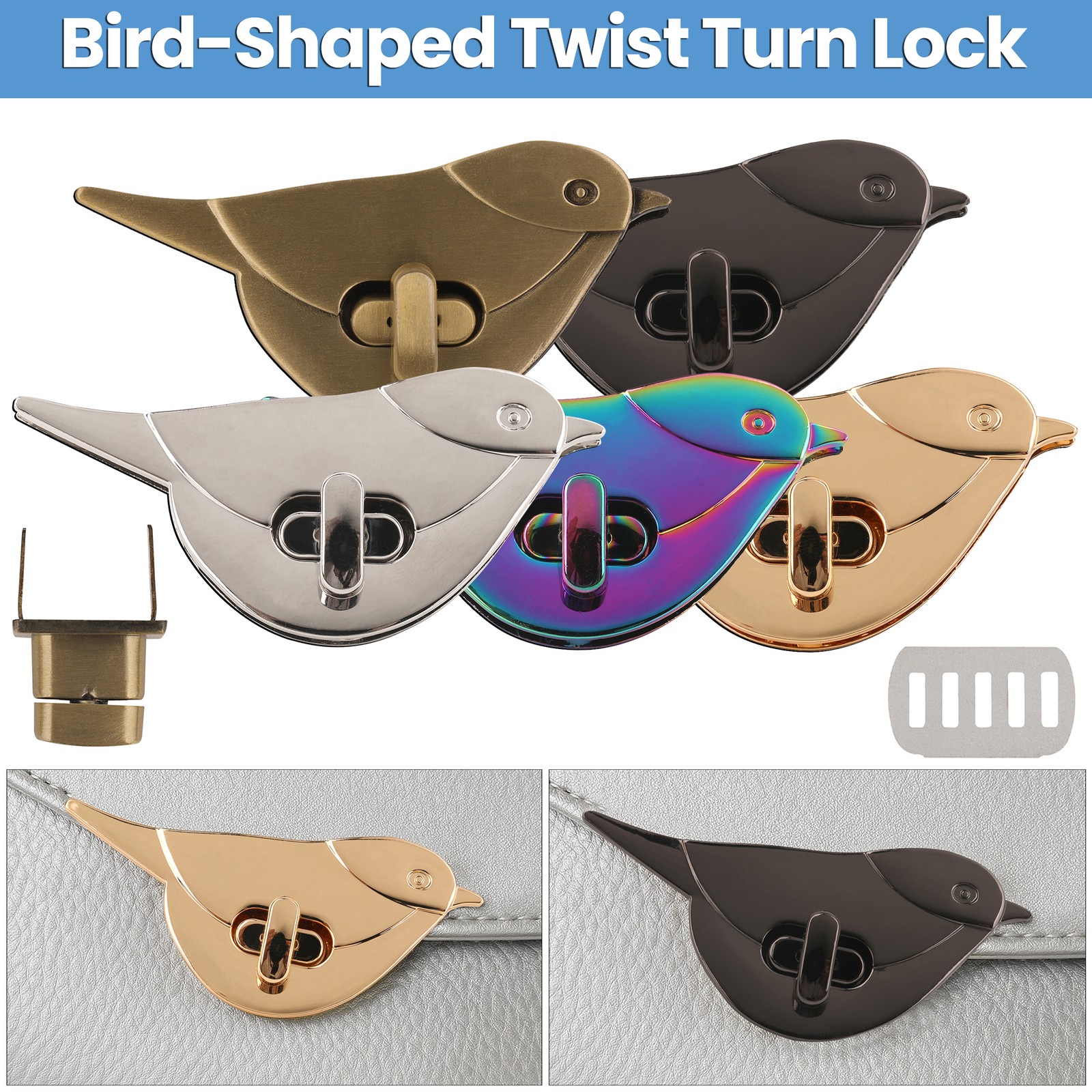 1pc Metal Bird Shape Turn Lock Twist Buckle Clasp for DIY Purse Handbag Craft