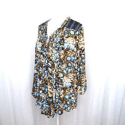 Tolani 100% Silk Pleated Front Long Sleeve Blouse Python Print Sz XS New w/Flaw