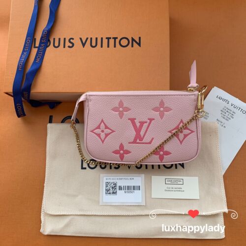 🔥NEW LOUIS VUITTON Mini Pochette Chain Wallet Monogram Pink By The Pool  RARE! 