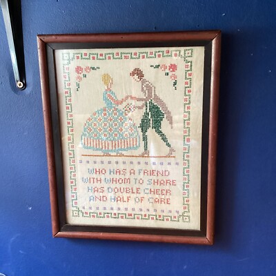Vintage Cross Stitch Sampler Framed 335 X 275 Mm