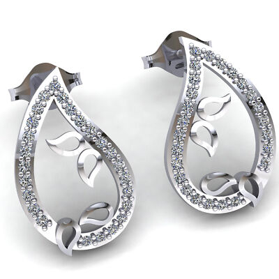 Pre-owned Jewelwesell Real 0.33carat Round Cut Diamond Ladies Fancy Leaf Stud Earrings 10k Gold In H