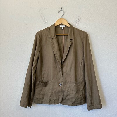 NWOT EILEEN FISHER Organic Linen Shaped Blazer in Pine Needle Sz L S9RII-J4806M
