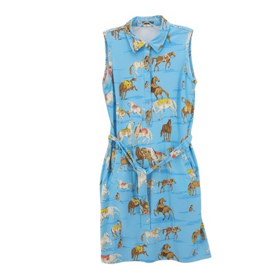 J. McLaughlin Equestrian Catalina Cloth Belted Dress Horse Print Stretch MEDIUM