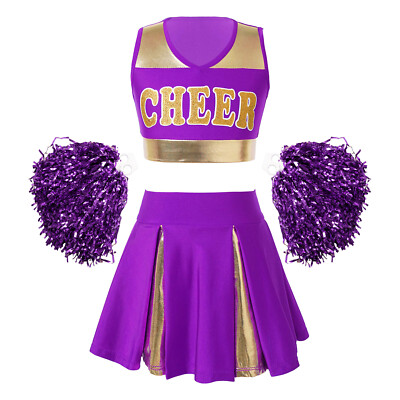 School Girls Cheer Leader Crop Top+Skirt Set Halloween Performance Dance Costume