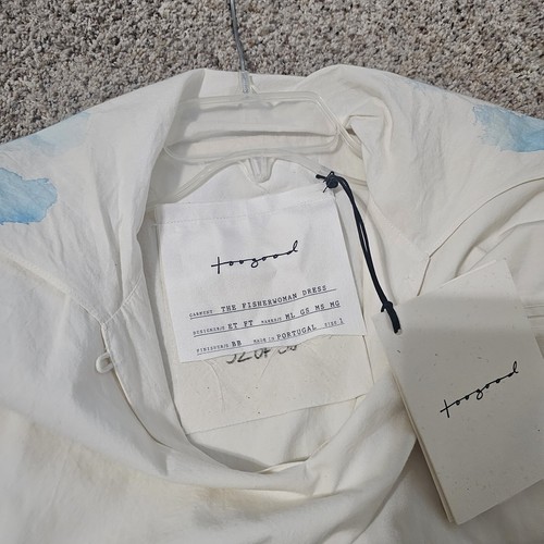 Pre-owned Toogood The Fisherwoman Hand Painted Cotton Dress — Breton Limited Edition Xl In Blue/ivory